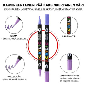 Kaksivärinen kaksipäinen akryylimaalikynä